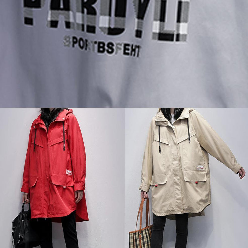 Hooded Zippered Crane Coats Red Letter Midi Outwear