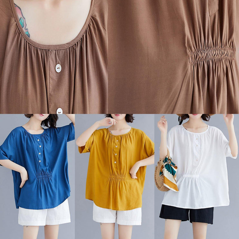 Khaki Cotton Clothes O Neck Half Sleeve Box Summer Top