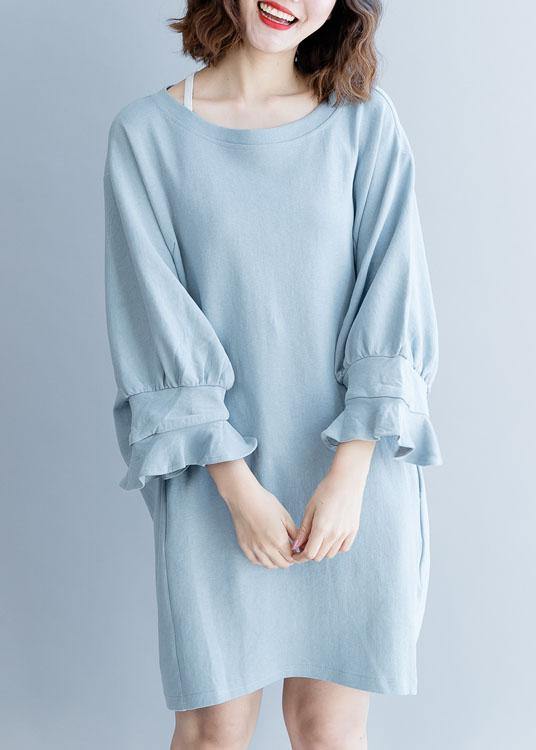 Lantern Sleeve Cotton Dress Inspiration Light Blue Dress Fall