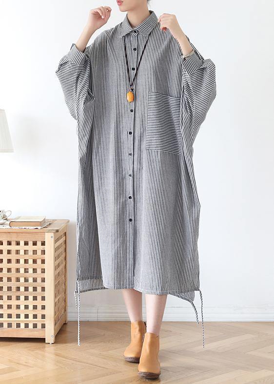 Lapel Batwing Sleeve Fall Tunic Pattern Ideas Black Striped Dresses