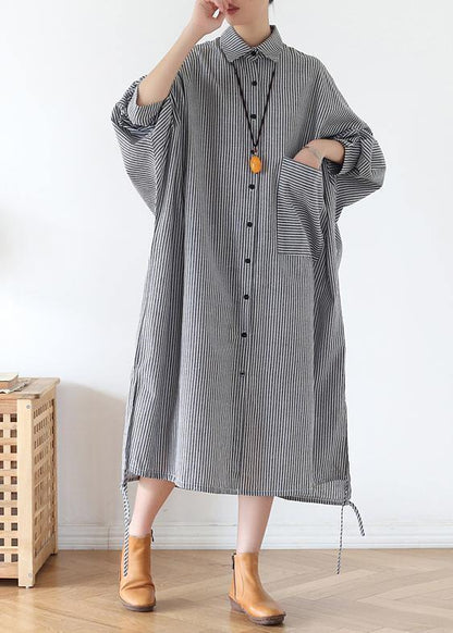 Lapel Batwing Sleeve Fall Tunic Pattern Ideas Black Striped Dresses