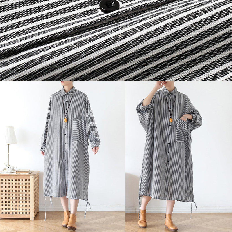 Lapel Batwing Sleeve Fall Tunic Pattern Ideas Black Striped Dresses