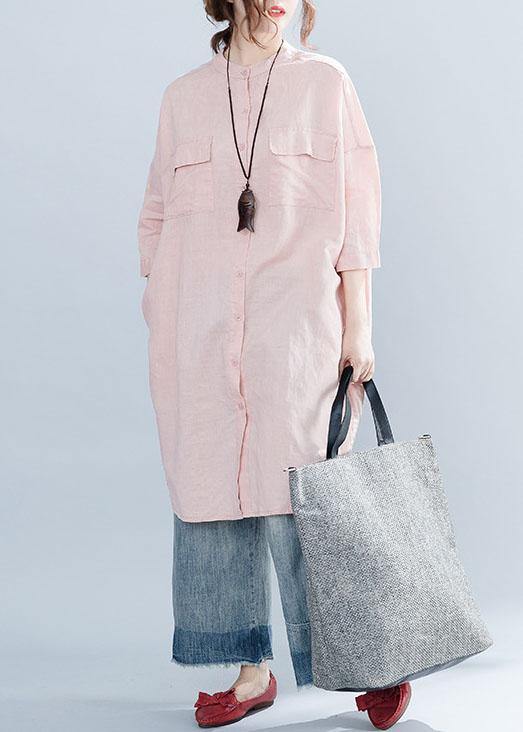 Lapel Collar Linen Clothes for Inspiration Pink Dresses Summer