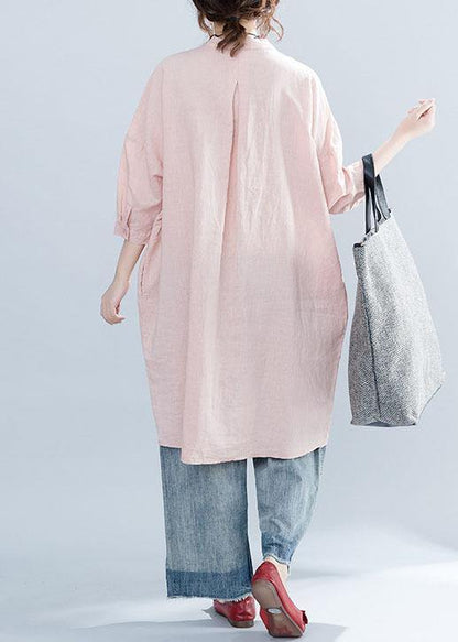 Lapel Collar Linen Clothes for Inspiration Pink Dresses Summer
