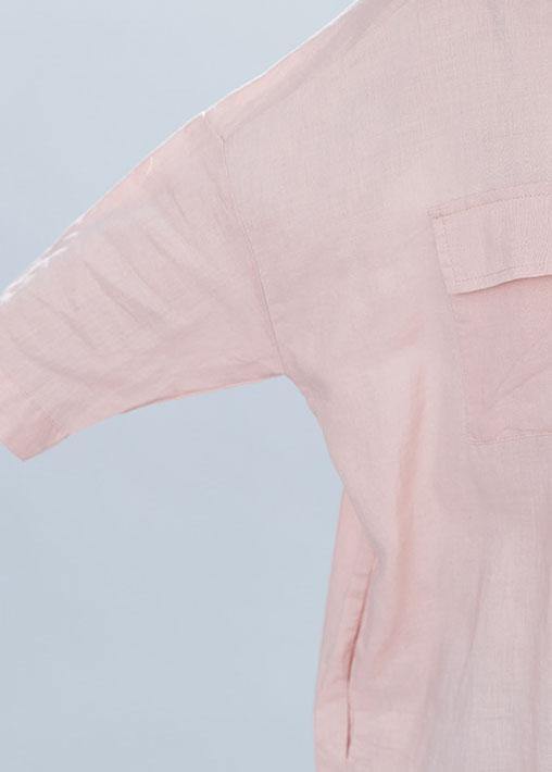 Lapel Collar Linen Clothes for Inspiration Pink Dresses Summer