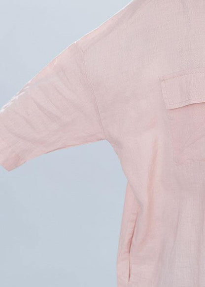Lapel Collar Linen Clothes for Inspiration Pink Dresses Summer