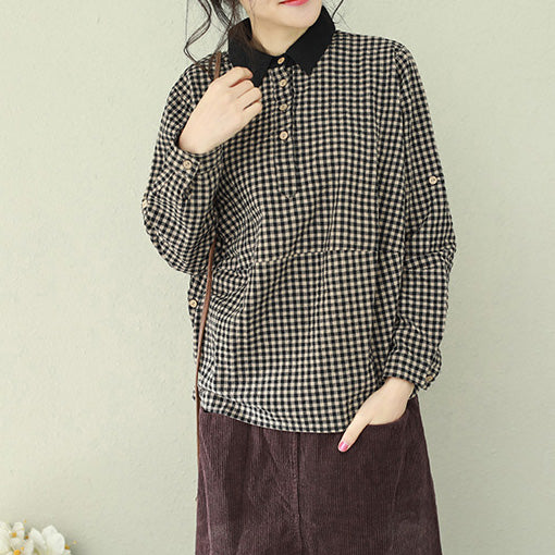 Lapel Linen Blouses for Fine Tutorials Black Plaid Box Blouses
