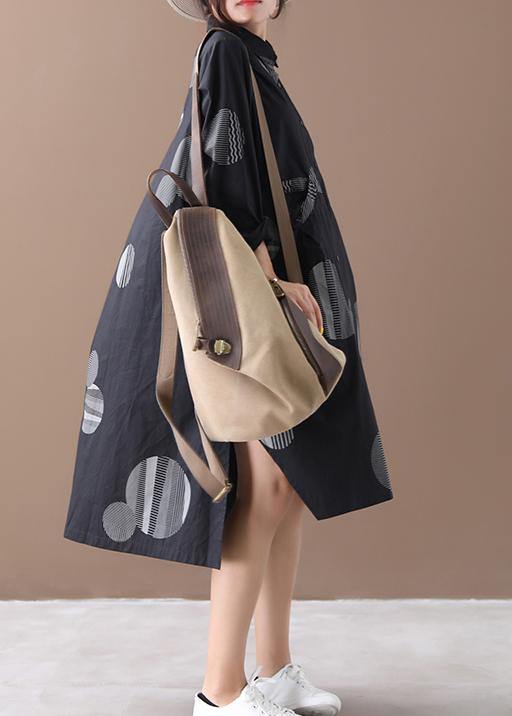 Lapel Low High Design Spring Clothes for Tutorials Black Dotted Dresses