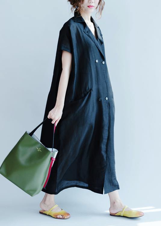 Lapel Pockets Summer Clothes Design Black Dress