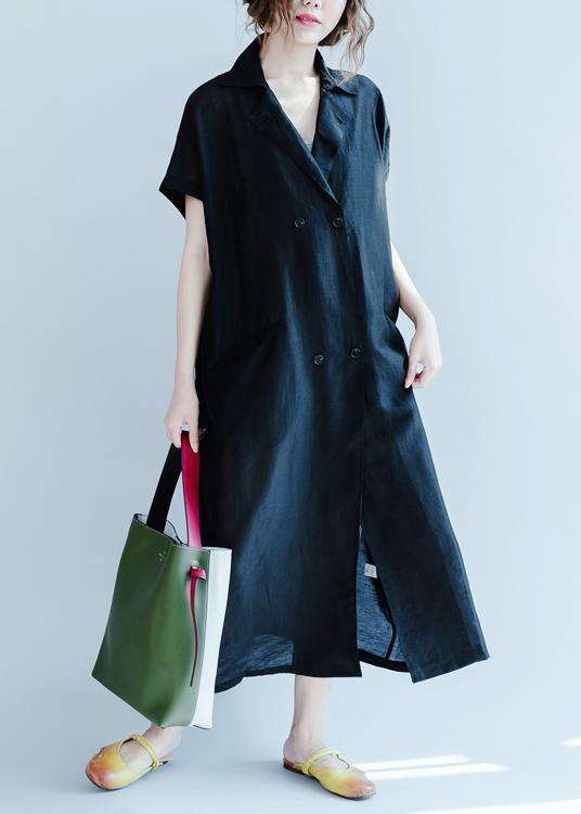 Lapel Pockets Summer Clothes Design Black Dress