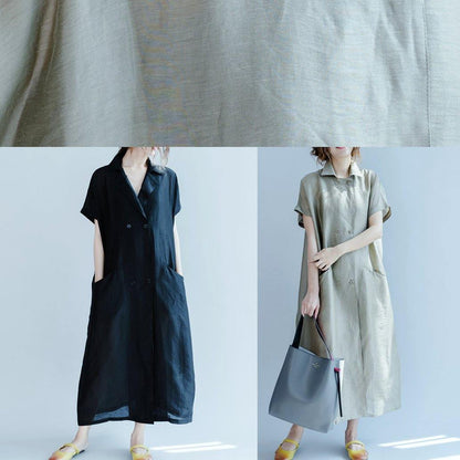 Lapel Pockets Summer Clothes Design Black Dress