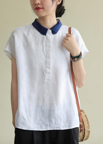 Lapel Side Open Linen Clothes Cotton White Shirt
