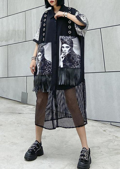 Lapel Tassel Cotton Summertunic Tutorials Black Maxi Dress