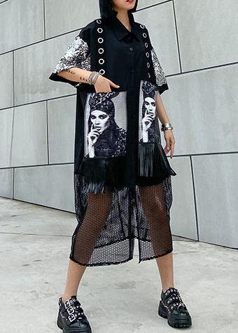 Lapel Tassel Cotton Summertunic Tutorials Black Maxi Dress
