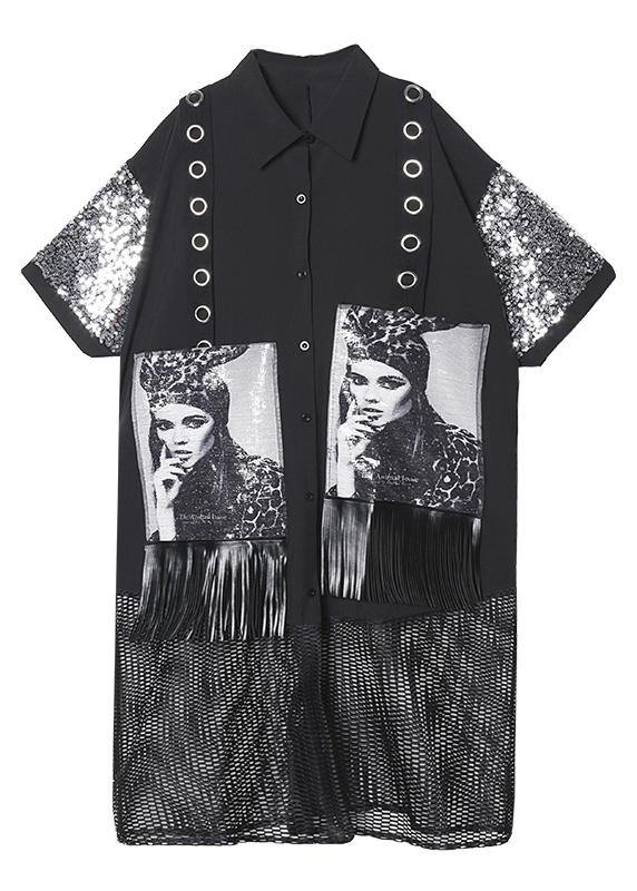 Lapel Tassel Cotton Summertunic Tutorials Black Maxi Dress