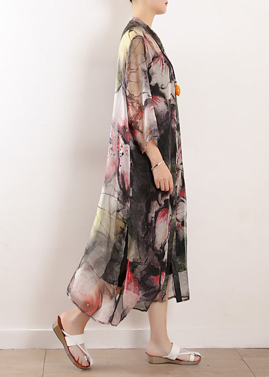 Light Gray Prints Blended Dress Photography Side Open Long Summer Dresses
