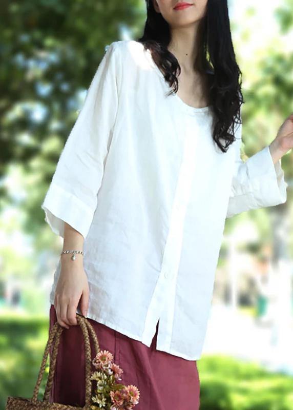 Linen Blouse Color Single Breasted White Reversible Blouse