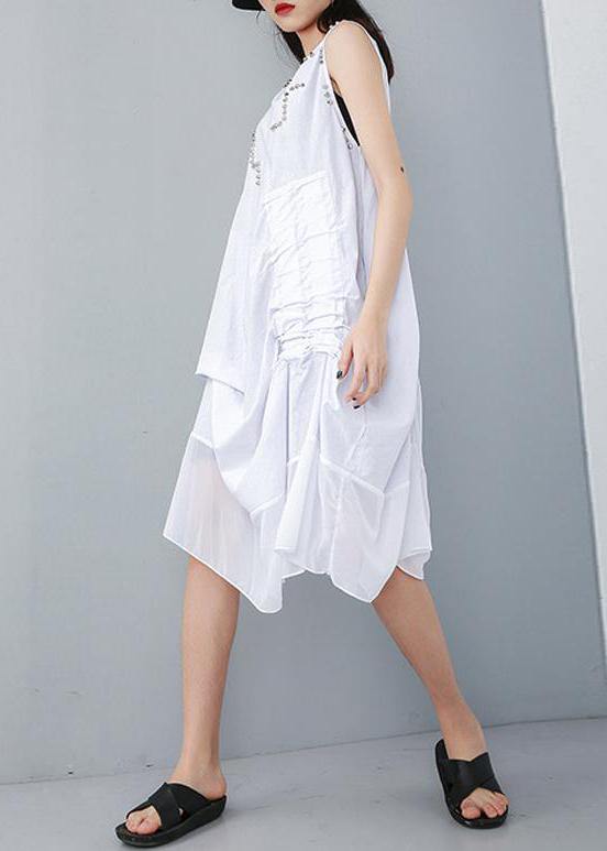 Linen Cotton Clothes for Fitted Sleeveless Patchwork Irregular Dress