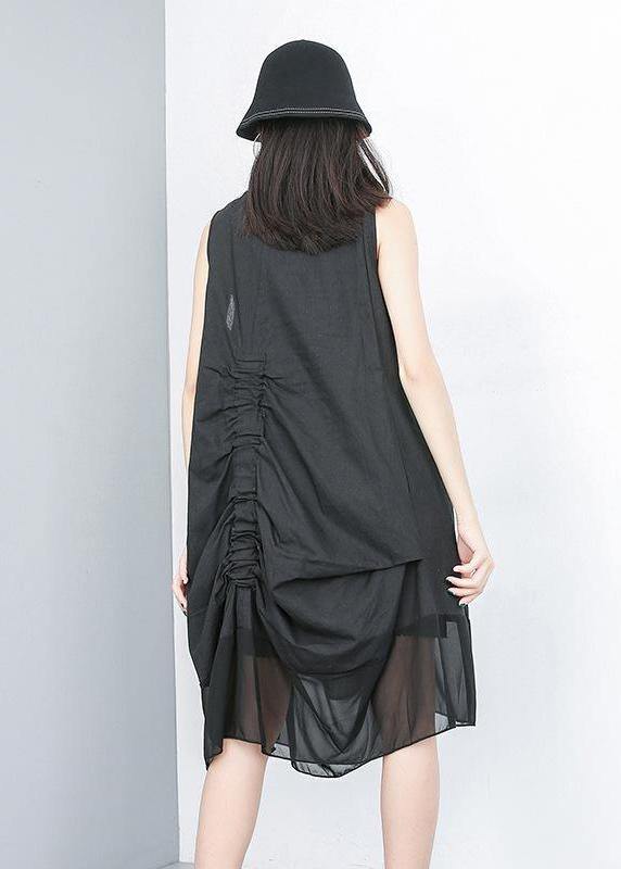 Linen Cotton Clothes for Fitted Sleeveless Patchwork Irregular Dress