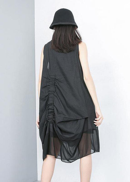 Linen Cotton Clothes for Fitted Sleeveless Patchwork Irregular Dress