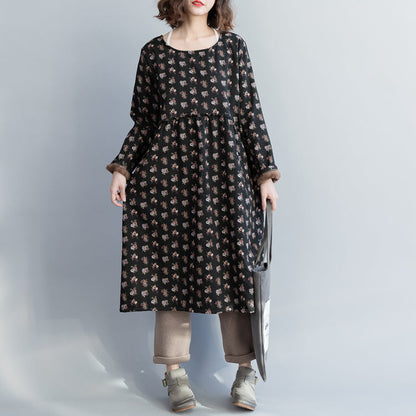 Linen Cotton Dress Pakistani O Neck Cinched Shape Black Love Dresses