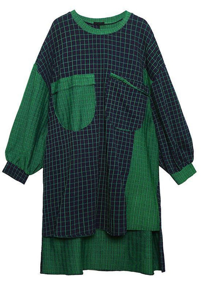 Low High Design Cotton Clothes Catwalk Patchwork Plaid Dresses Fall