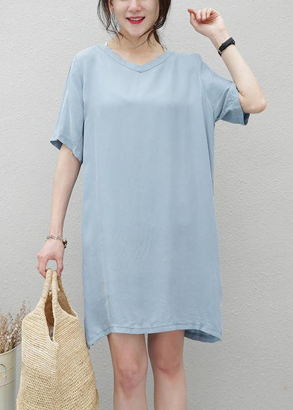 Navy Clothes for V Neck Side Open Loose Dresses