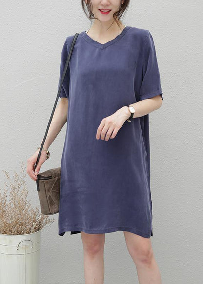 Navy Clothes for V Neck Side Open Loose Dresses