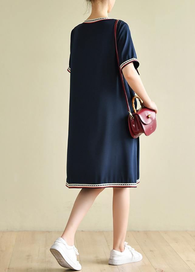 Navy Clothes V Neck Pockets Baggy Summer Dresses