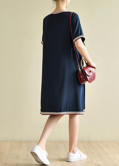 Navy Clothes V Neck Pockets Baggy Summer Dresses