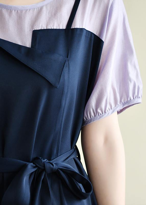 Navy Dress Patchwork False Two Pieces a Line Dresses
