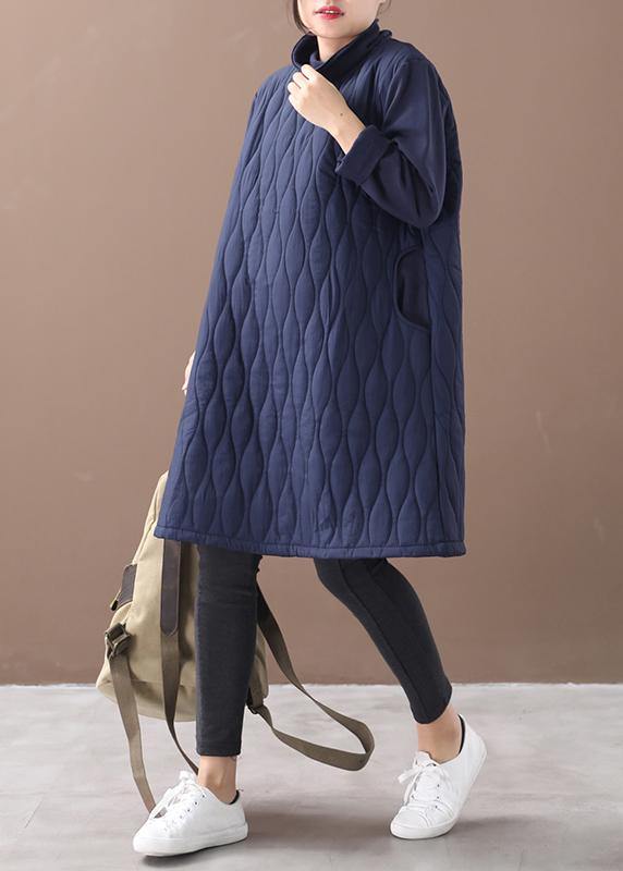 Navy Dresses High Neck Pockets Daily Spring Dresses