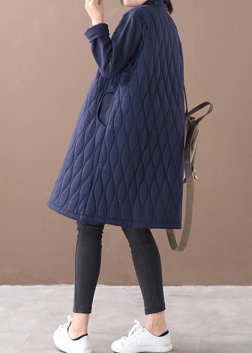 Navy Dresses High Neck Pockets Daily Spring Dresses