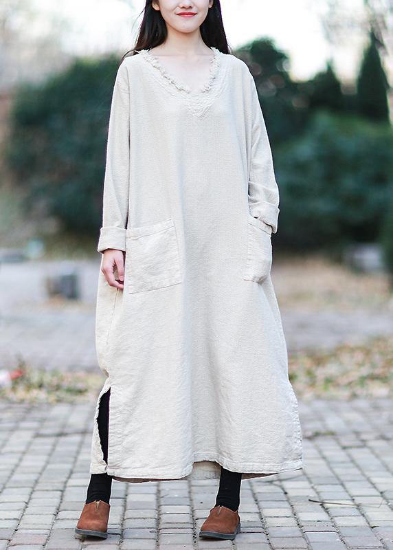 Nude Clothes V Neck Pockets Traveling Fall Dress
