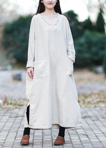 Nude Clothes V Neck Pockets Traveling Fall Dress