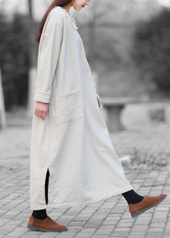 Nude Clothes V Neck Pockets Traveling Fall Dress
