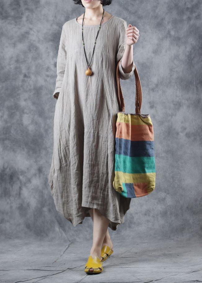 Nude Linen Clothes O Neck Dress