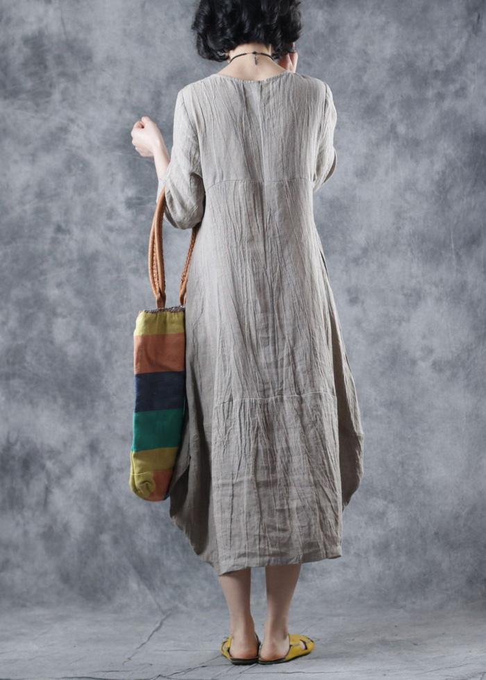 Nude Linen Clothes O Neck Dress