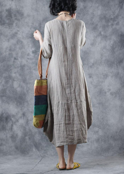 Nude Linen Clothes O Neck Dress