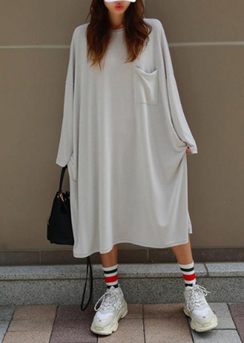 O Neck Batwing Sleeve Cotton Summer Dress Outfits Gray Robe Dresses