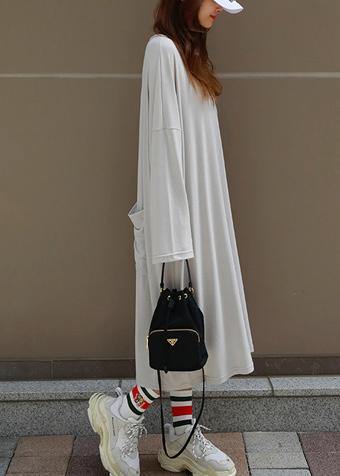 O Neck Batwing Sleeve Cotton Summer Dress Outfits Gray Robe Dresses