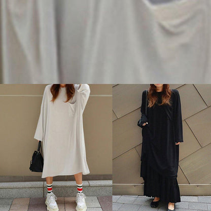 O Neck Batwing Sleeve Cotton Summer Dress Outfits Gray Robe Dresses