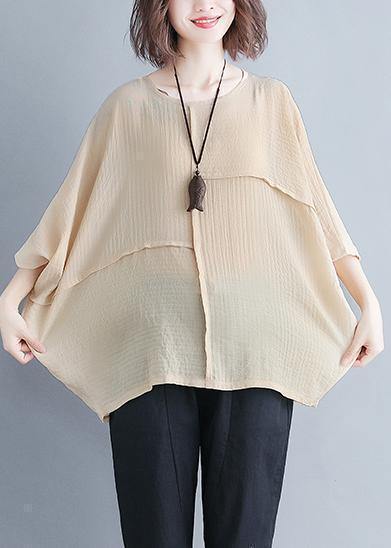 O Neck Batwing Sleeve Patchwork Cotton Blended Clothes for Omychic Photography Beige Yellow Knee Shirt Summer