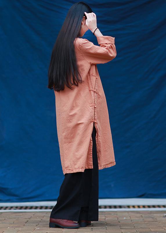 O Neck Chinese Button Tunic Tutorials Orange Dresses