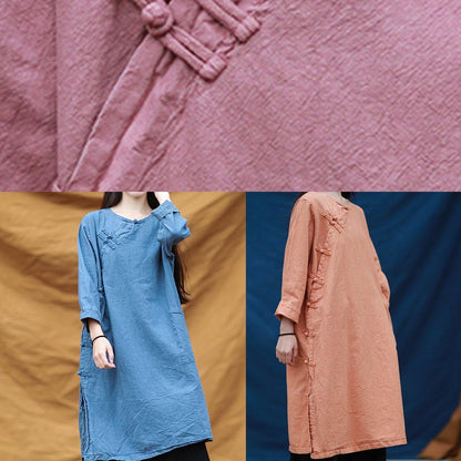 O Neck Chinese Button Tunic Tutorials Orange Dresses