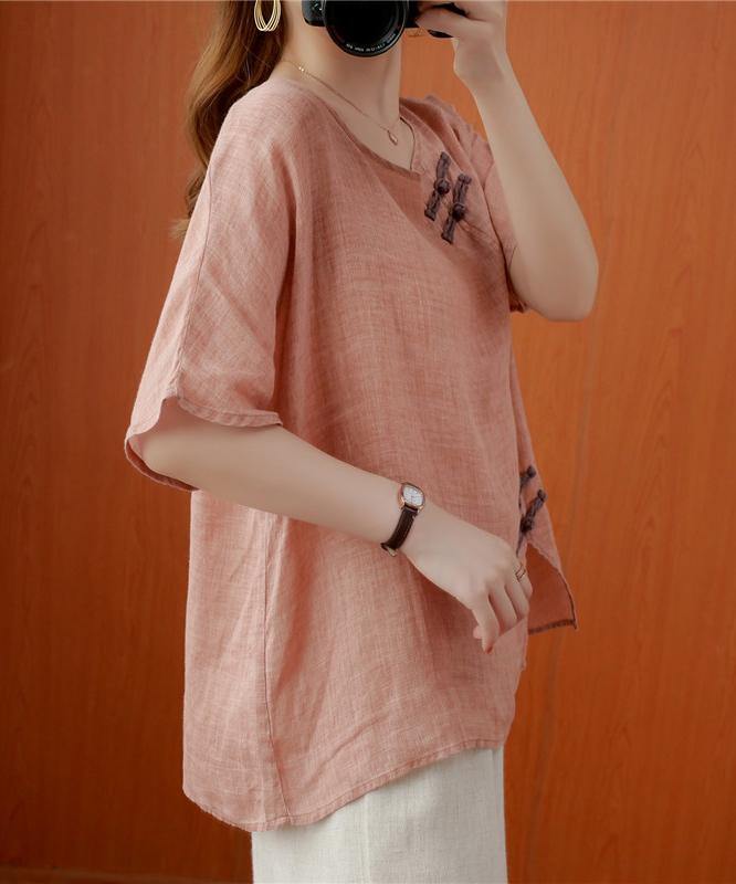 O Neck Chinese Button Clothes for Photography Light Pink Tops