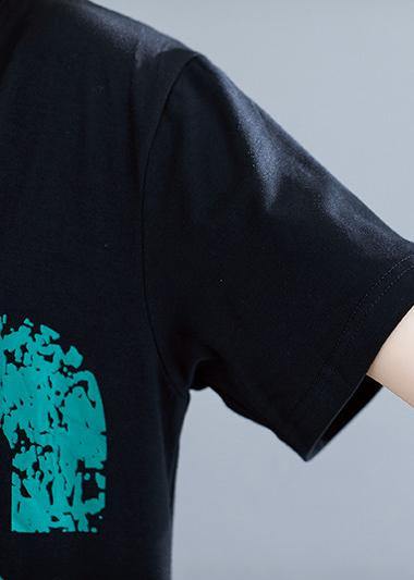 O Neck Cotton Clothes Black Print Dress Summer