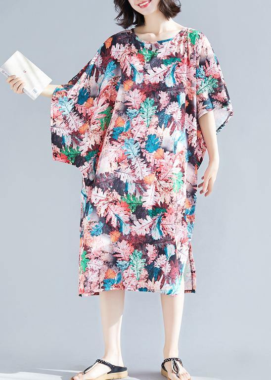 O Neck Cotton Quilting Clothes Shape Pink Print Dresses Summer