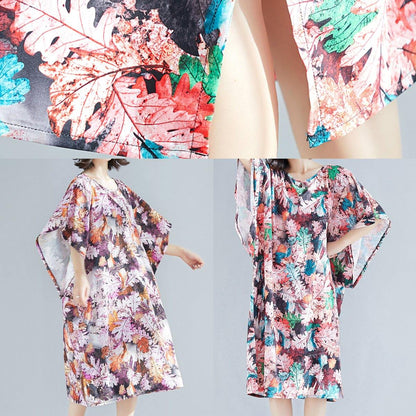 O Neck Cotton Quilting Clothes Shape Pink Print Dresses Summer