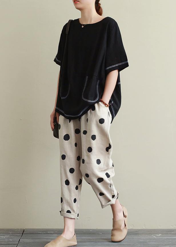 O Neck Open Wire Decoration Linen Summer Clothes Black Short Shirt